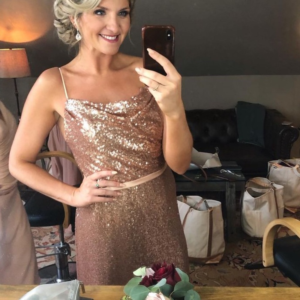 Rose gold/Blush sequin Christina Wu gown